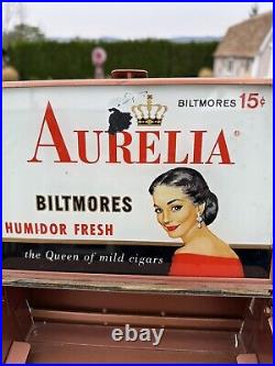 Aurella Cigar Store Humidor Display Glass And Metal Vintage Advertising Box