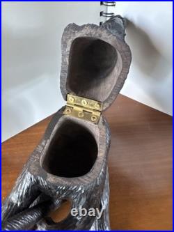BLACK BEAR Humidor Wood Carved With Matching Pipe