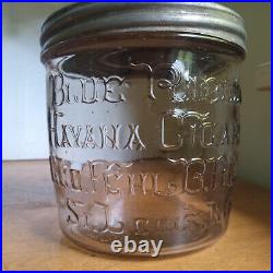 BLUE RIBBON HAVANA CIGARS GEO. FEHL ST. LOUIS 1890s RARE GLASS CIGAR JAR WITH LID