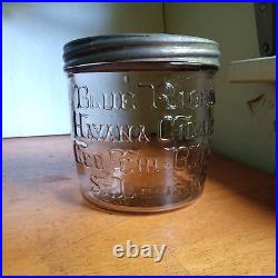 BLUE RIBBON HAVANA CIGARS GEO. FEHL ST. LOUIS 1890s RARE GLASS CIGAR JAR WITH LID