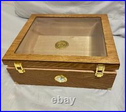 Bacardi Cigar Humidor Wood/Glass, Holds 150 Cigars, With Cutter and Hydrometer