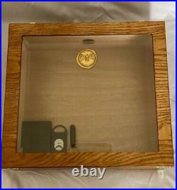 Bacardi Cigar Humidor Wood/Glass, Holds 150 Cigars, With Cutter and Hydrometer