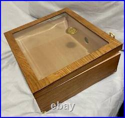 Bacardi Cigar Humidor Wood/Glass, Holds 150 Cigars, With Cutter and Hydrometer