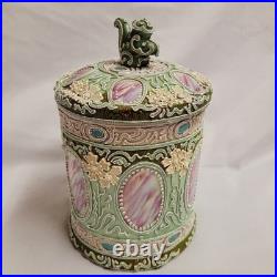 Beautiful Antique Porcelain Nippon Japan Moriage Squirrel Humidor Tobacco Jar
