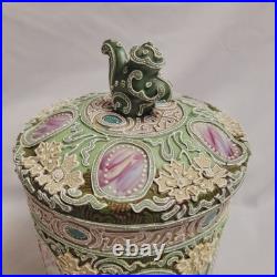 Beautiful Antique Porcelain Nippon Japan Moriage Squirrel Humidor Tobacco Jar