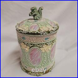 Beautiful Antique Porcelain Nippon Japan Moriage Squirrel Humidor Tobacco Jar