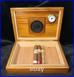 Beautiful Solid Teak Wood Cigar Humidor Cedar Lined WithHumidity Control & Cage