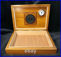 Beautiful Solid Teak Wood Cigar Humidor Cedar Lined WithHumidity Control & Cage