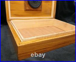 Beautiful Solid Teak Wood Cigar Humidor Cedar Lined WithHumidity Control & Cage
