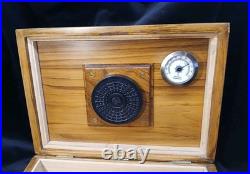 Beautiful Solid Teak Wood Cigar Humidor Cedar Lined WithHumidity Control & Cage