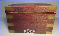 Benson & Hedges c1900 Tiger Oak Cigar Humidor Brass Inlaid Corners Side Handles