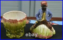 Black Man On Watermelon Holding Pipe Ceramic Tobacco Holder Or Cookie Jar 11+1/2