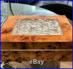 Burlwood Lalique Crystal Dunhill Madrona Cigar Humidor Original Box, Key Gauges
