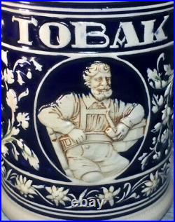 C. 1920 WickWerke Tobak 8 Cobalt Majolica Stoneware Humidor Tobacco Jar GERMAN