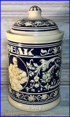 C. 1920 WickWerke Tobak 8 Cobalt Majolica Stoneware Humidor Tobacco Jar GERMAN