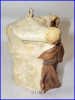 C1900 Antique Fighting Monks Radish Figural Tobacco Jar Humidor Hand Painted