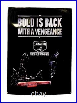 CAMACHO CIGARS 18 x 24 CIGAR METAL SMOKE SHOP ADVERTISING SIGN with HUMIDOR NIB