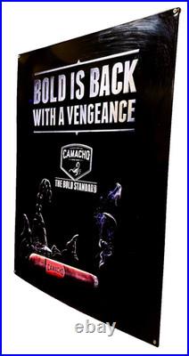 CAMACHO CIGARS 18 x 24 CIGAR METAL SMOKE SHOP ADVERTISING SIGN with HUMIDOR NIB