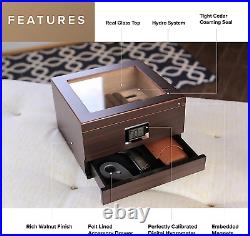 CASE ELEGANCE Glass Top Humidor with Thick Cedar, Easy humidification System