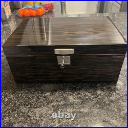 CIGAR HUMIDOR 150 ct Zebra Wood Finish Humidifier Hygrometer Seasoned