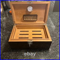 CIGAR HUMIDOR 150 ct Zebra Wood Finish Humidifier Hygrometer Seasoned