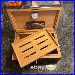 CIGAR HUMIDOR 150 ct Zebra Wood Finish Humidifier Hygrometer Seasoned
