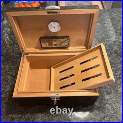CIGAR HUMIDOR 150 ct Zebra Wood Finish Humidifier Hygrometer Seasoned