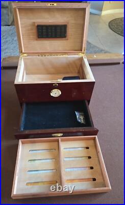 CUBAN OUTFITTERS Large Inlaid Rosewood Cigar Humidor with Hygrometer and Drawer