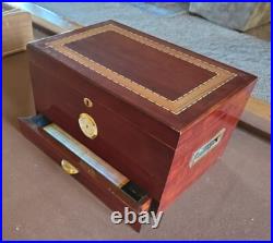 CUBAN OUTFITTERS Large Inlaid Rosewood Cigar Humidor with Hygrometer and Drawer