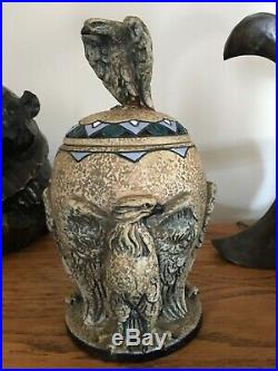 CZECH AMPHORA Molded Eagles Covered Jar Humidor 1920s Stamped