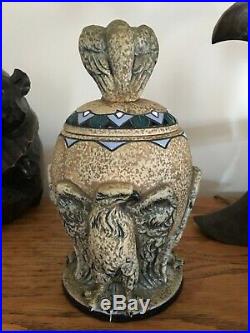 CZECH AMPHORA Molded Eagles Covered Jar Humidor 1920s Stamped