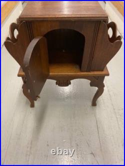 Carved Antique Chairside Tobacco Humidor & Magazine Rack. No 1 legs