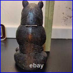Carved Bear Black Forest Geneve Hinged Lid Head Tobacco Jar 19th Century 6.5