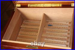 Cedar Wood Veneer Cigar Humidor Humidifier Hydrometer High Gloss Inlay and Keys Cedar Wood Veneer Cigar Humidor Humidifier Hydrometer High Gloss Inlay and Keys