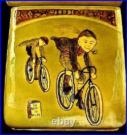 Ceramic Boy Bicycle Riders Skull Head LID Handle Humidor #6248 United Kingdom