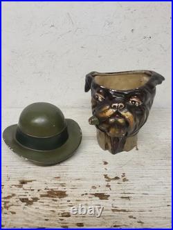 Ceramic Hand Painted Smoking Bulldog With Hat Figural Humidor Jar Cigars XONEX Ceramic Hand Painted Smoking Bulldog With Hat Figural Humidor Jar Cigars XONEX