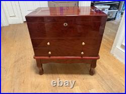 Cherry Wood Cigar Humidor Chest with Hygrometer, Drawers, Side Handles, Lock Lid