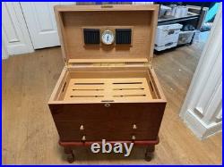 Cherry Wood Cigar Humidor Chest with Hygrometer, Drawers, Side Handles, Lock Lid