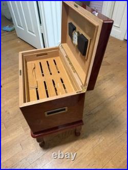 Cherry Wood Cigar Humidor Chest with Hygrometer, Drawers, Side Handles, Lock Lid