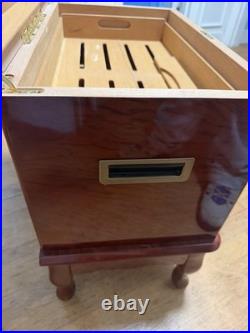 Cherry Wood Cigar Humidor Chest with Hygrometer, Drawers, Side Handles, Lock Lid