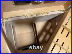 Cherry Wood Cigar Humidor Chest with Hygrometer, Drawers, Side Handles, Lock Lid