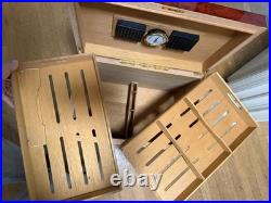 Cherry Wood Cigar Humidor Chest with Hygrometer, Drawers, Side Handles, Lock Lid