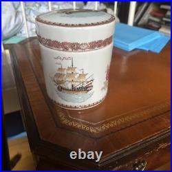 Chinese Export Porcelain Celadon Cigar Tobacco Humidor Jar Sailing Ship c 1880
