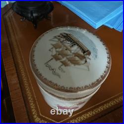 Chinese Export Porcelain Celadon Cigar Tobacco Humidor Jar Sailing Ship c 1880