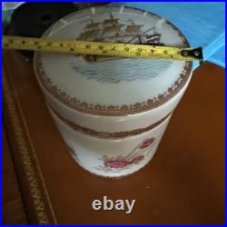 Chinese Export Porcelain Celadon Cigar Tobacco Humidor Jar Sailing Ship c 1880