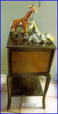 Cigar Antique Vintage Humidor Wood Copper Lined Cabinet End Table Magazine Rack