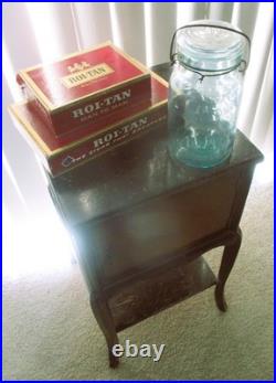 Cigar Antique Vintage Humidor Wood Copper Lined Cabinet End Table Magazine Rack