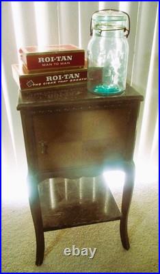 Cigar Antique Vintage Humidor Wood Copper Lined Cabinet End Table Magazine Rack