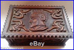 Cigar Box Antique Hand Carved With Humidor Tobacco Cigarette Wooden
