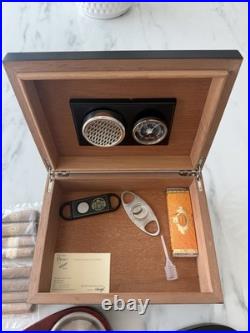 Cigar Cellar Humidor Wood Hygrometer 2 Ashtrays 2 Macanudo Cigar Cutters